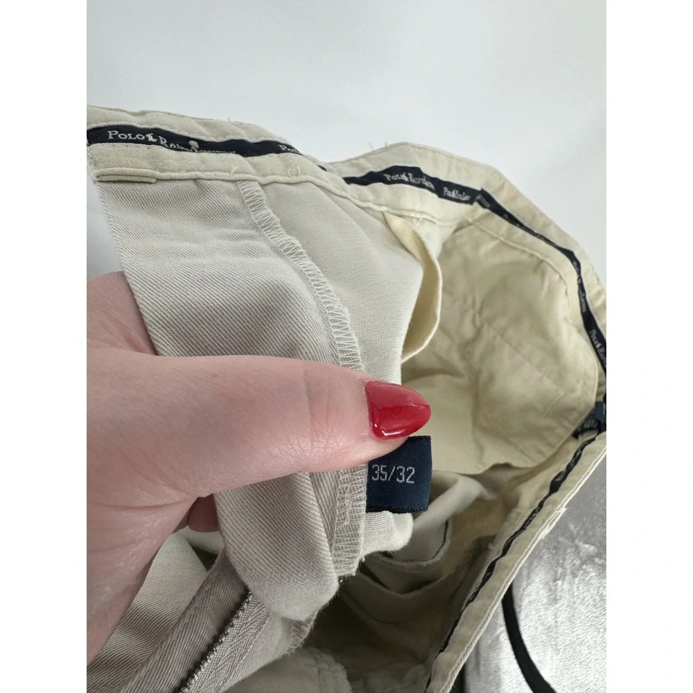 Polo Ralph Lauren Andrew Pants Mens Size 35x32 Khaki Vintage Baggy Pleated Chino
